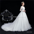 OEM fancy plus size custom long sleeve wedding gown marry dress with long train